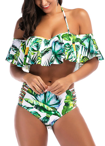 Sexy Women Pineapple Print Ruffle Swimsuit